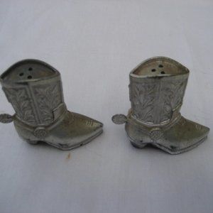 SILVERTONE METAL COWBOY BOOTS SALT & PEPPER MADE IN JAPAN